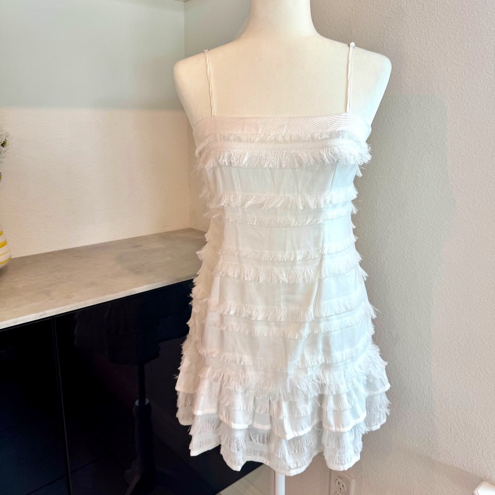 Princess Polly Molina Mini Dress White‎ Fringe Tiered Sleeveless Womens Size 6